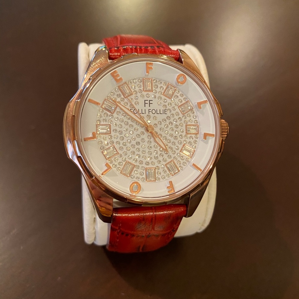 Folli Follie watch w/ red leather band